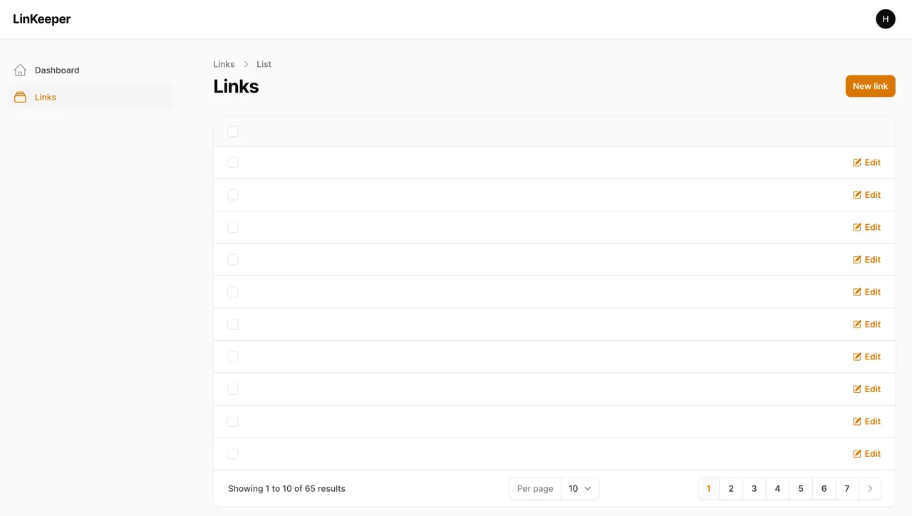 Page admin/links